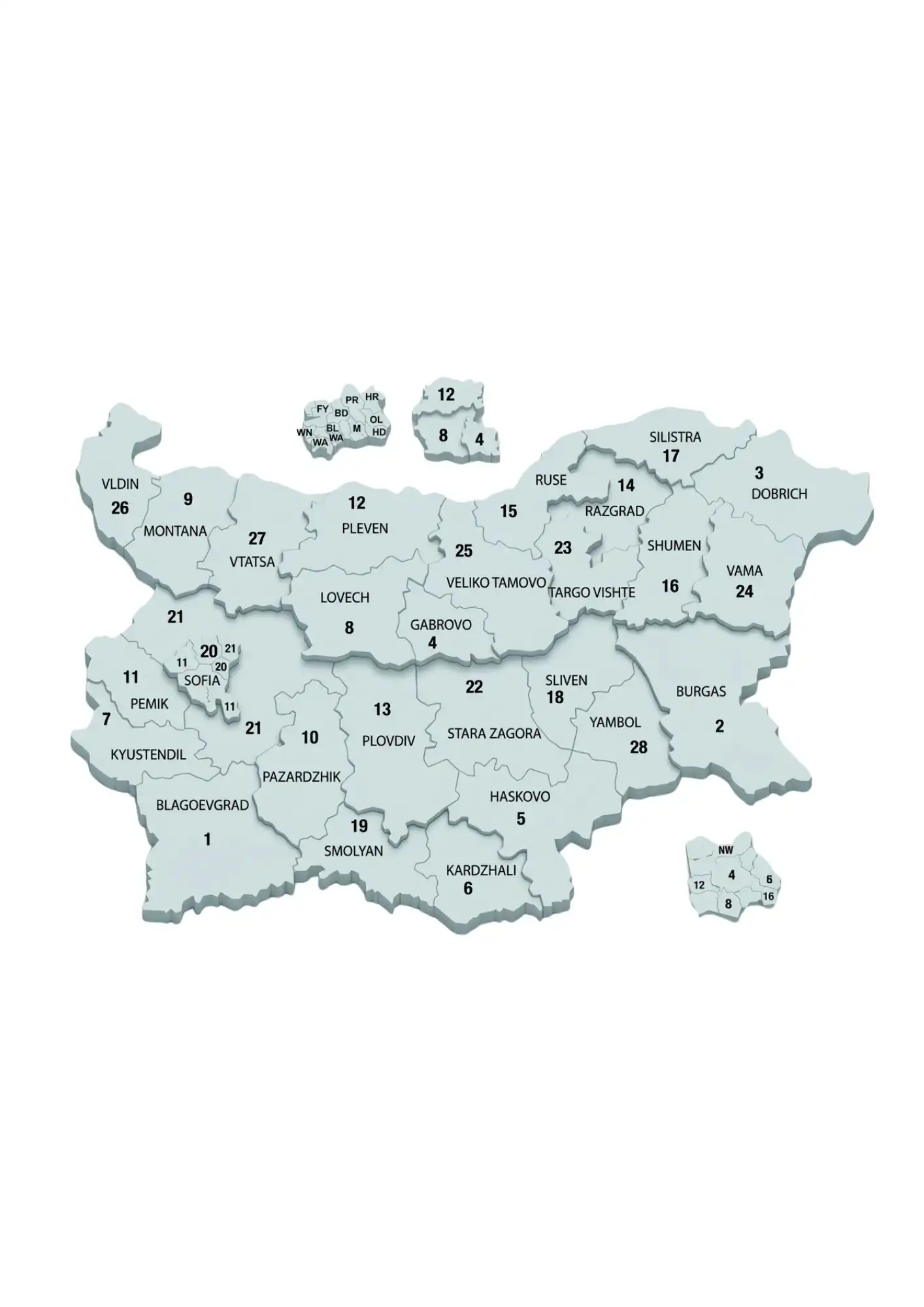 Mapa de códigos postales de Bulgaria