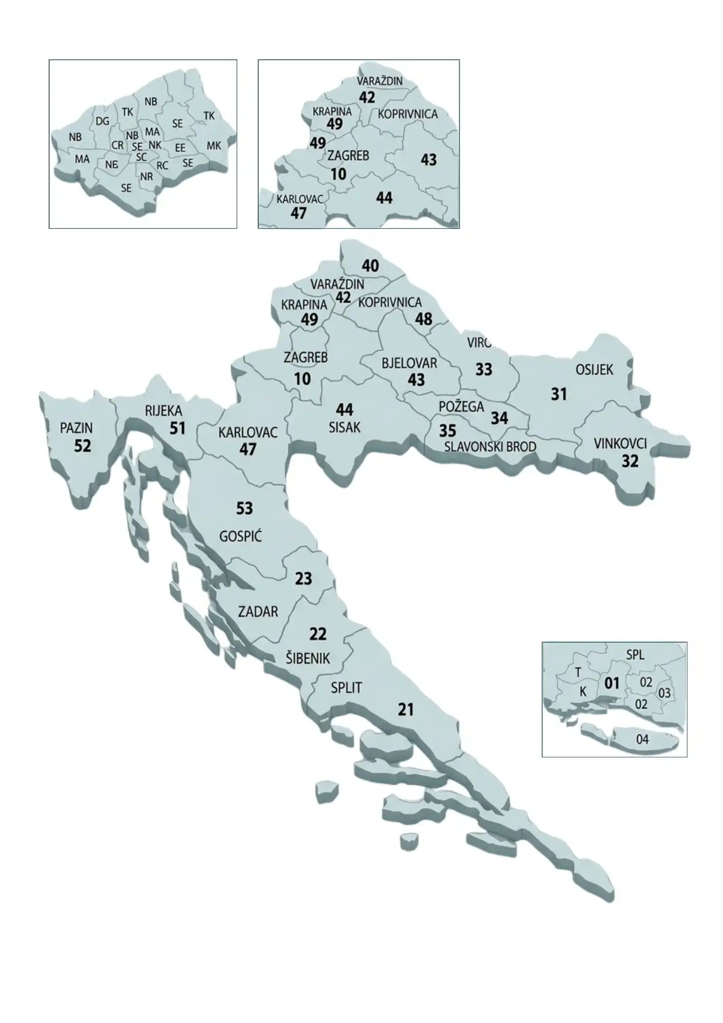Mapa de códigos postales de Croacia