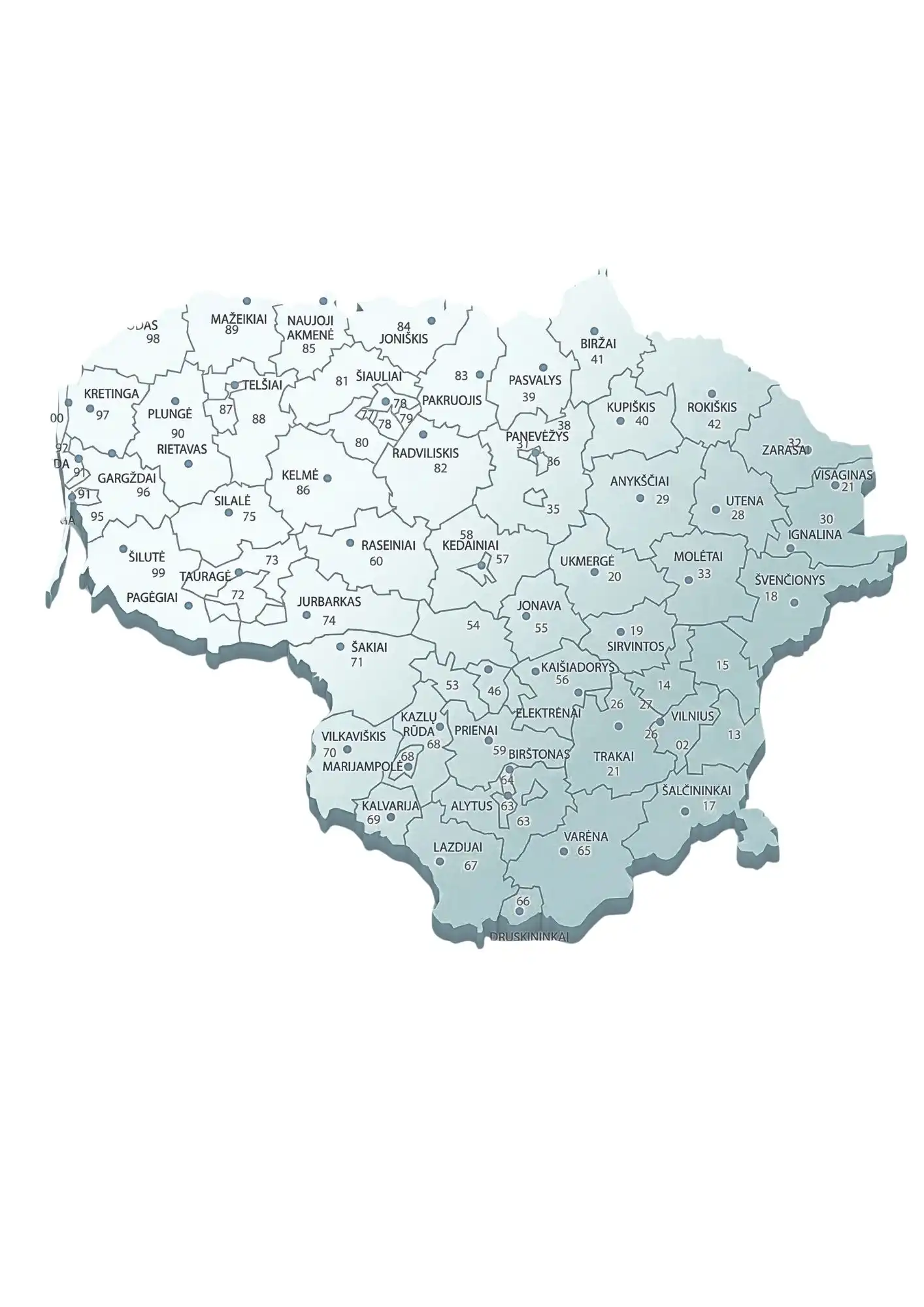 Mapa de códigos postales de Lituania