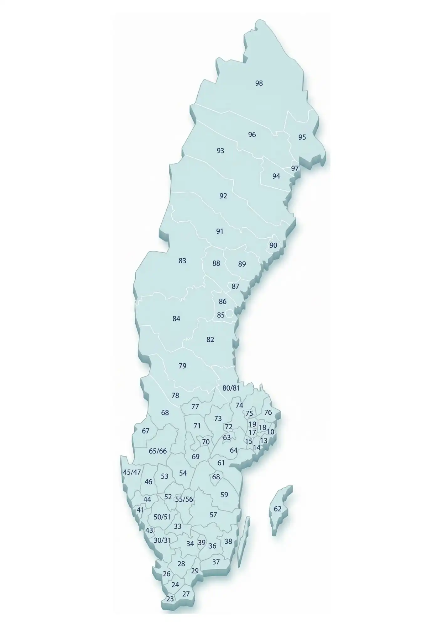 Mapa de códigos postales de Suecia