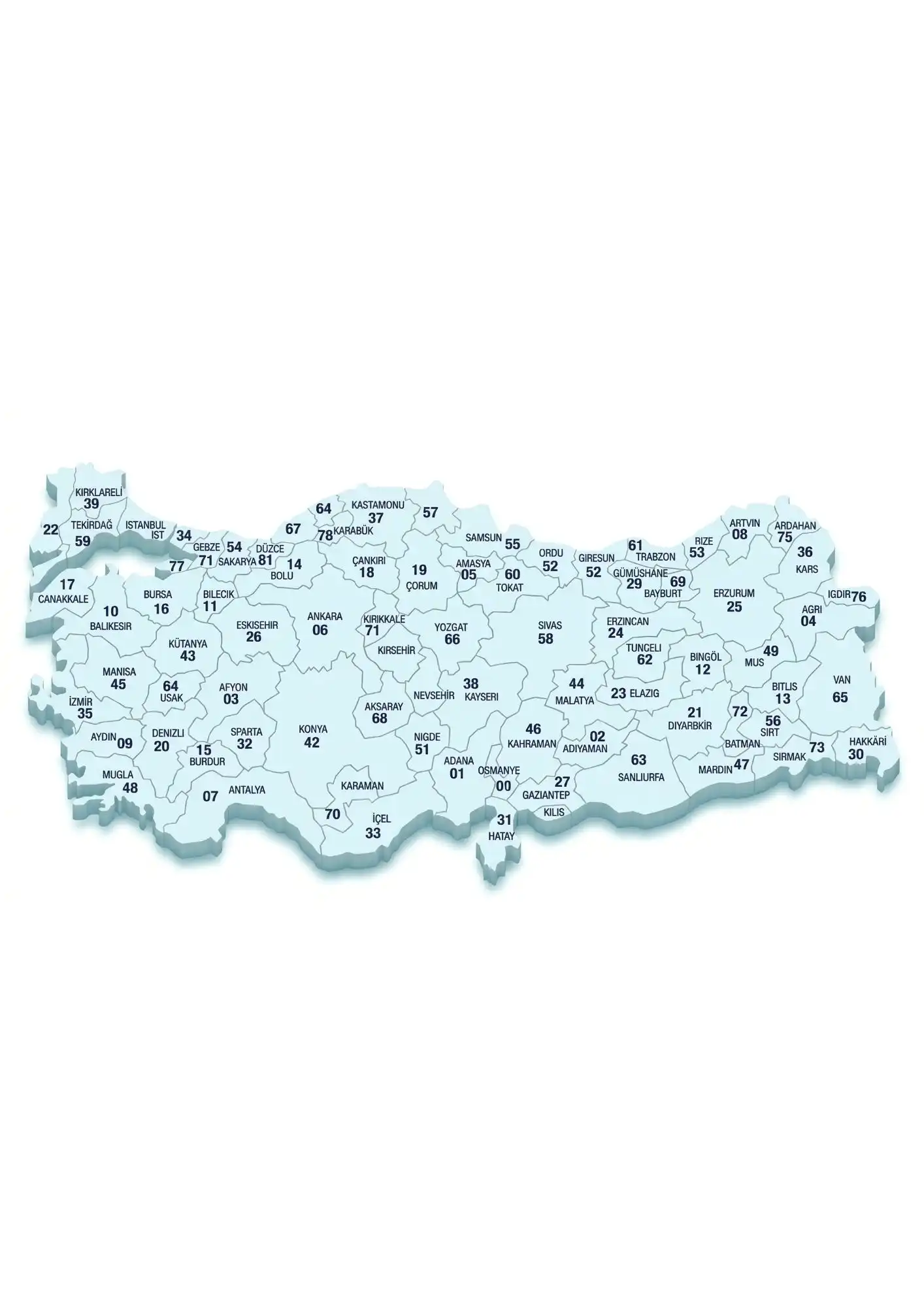 Mapa de códigos postales de Turquía