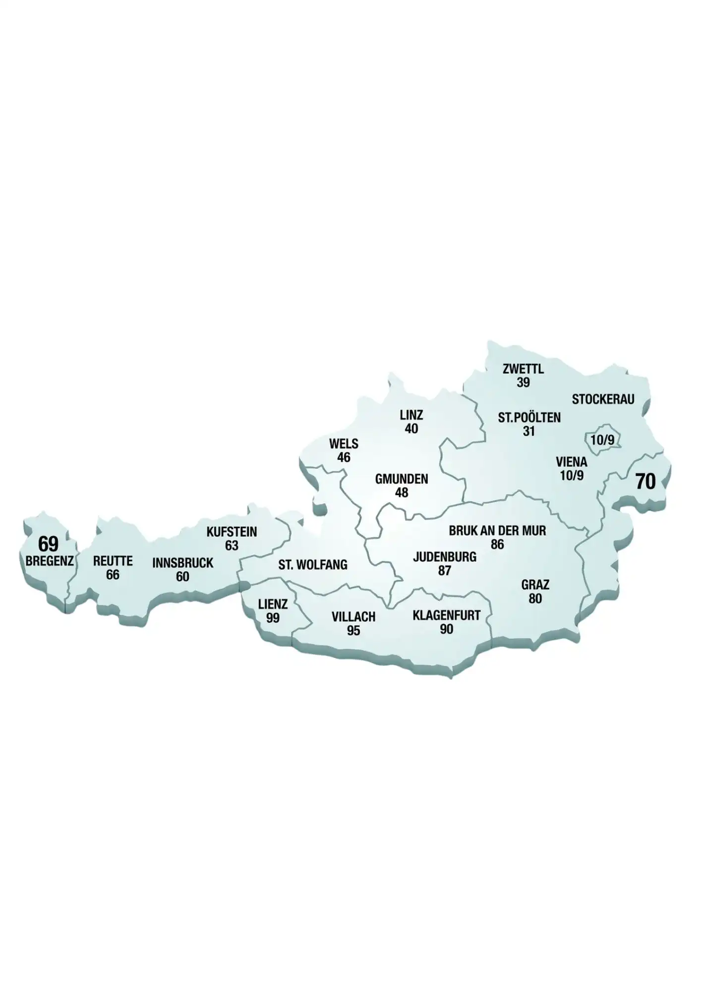 Mapa de códigos postales de Austria