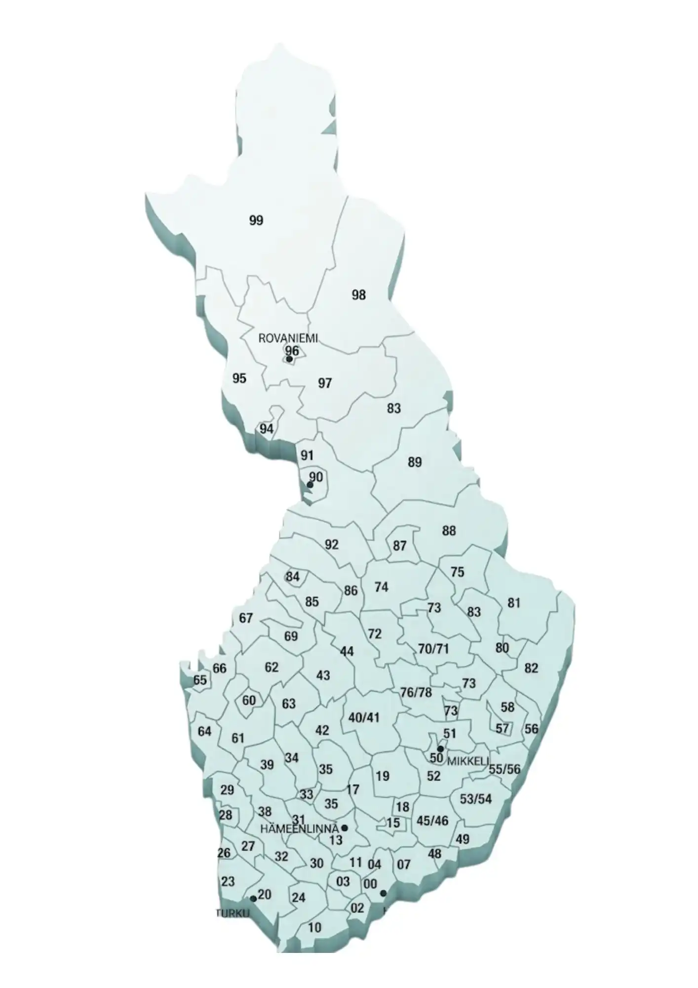 Mapa de códigos postales de Finlandia