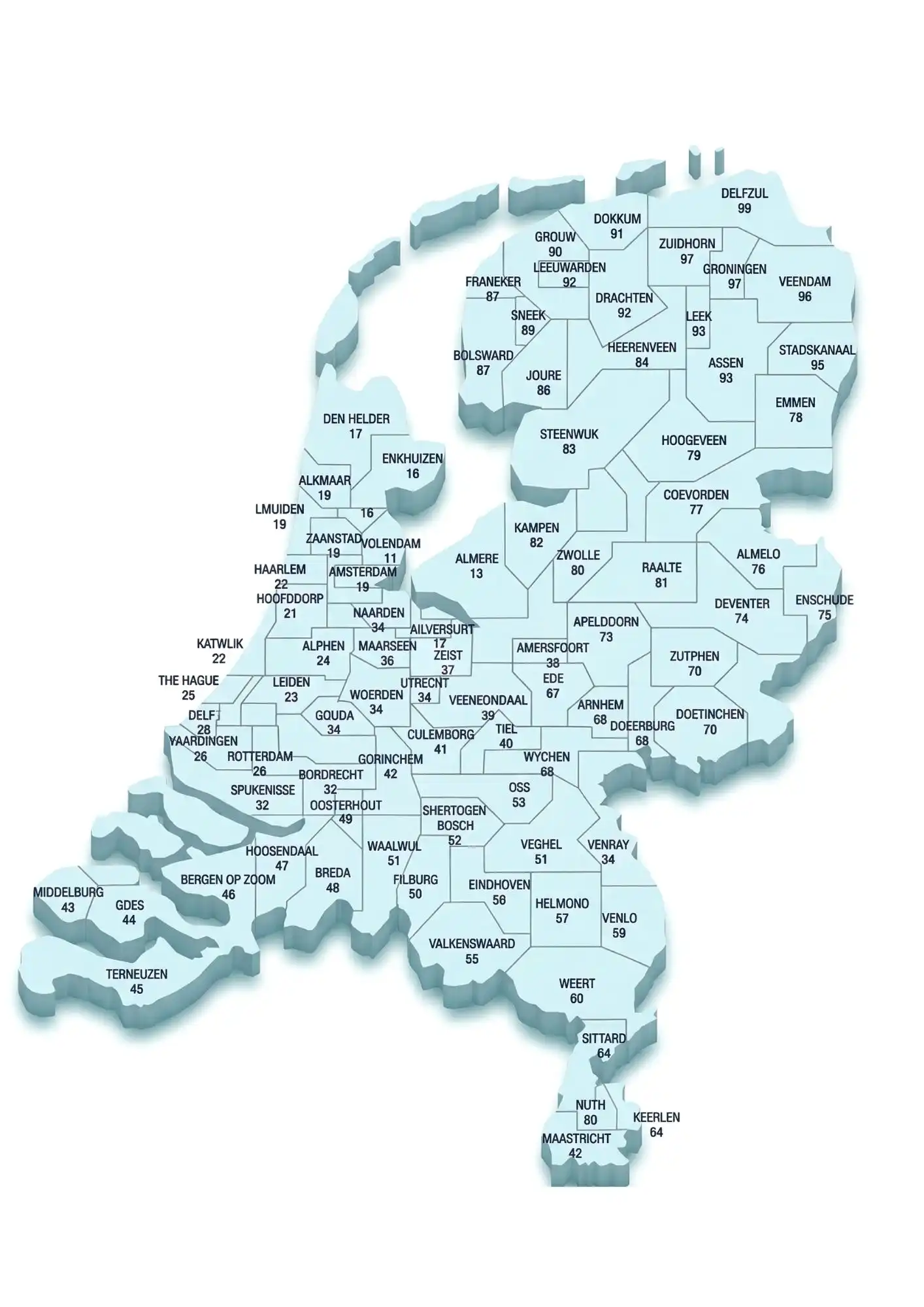 Mapa de códigos postales de Holanda