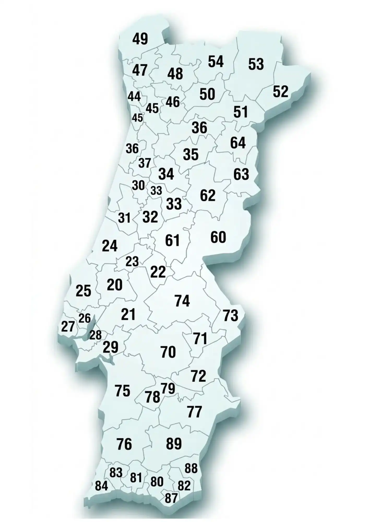 Mapa de códigos postales de Portugal